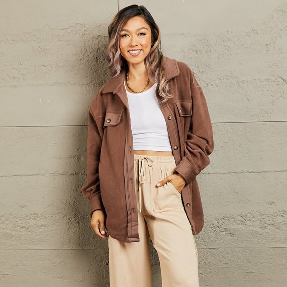 Heimish Cozy Girl Full Size Button Down Shacket - Picture 4 of 10